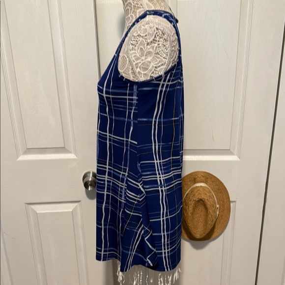 Lildy Pockets Sleeveless Tunic Navy Checkered Mini Dress S-M - Picture 5 of 13